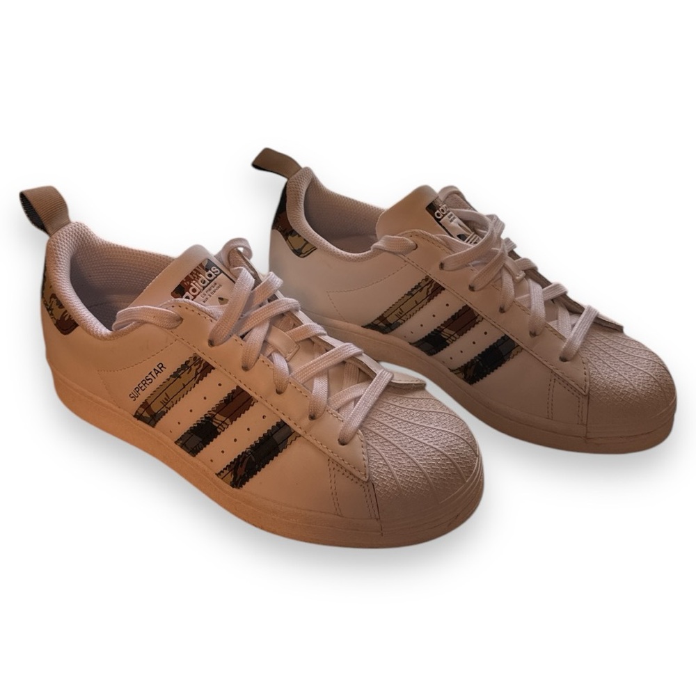 Adidas Superstar White Camo Stripes Shoes.